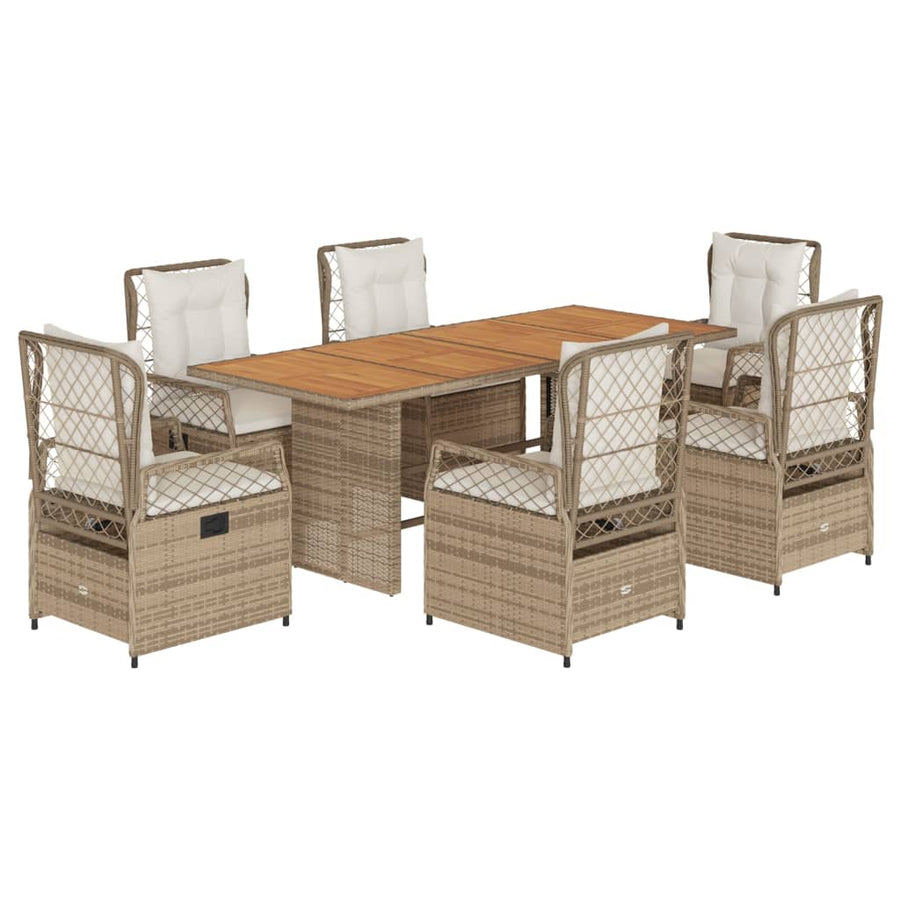 7-Delige Tuinset Met Kussens Poly Rattan 6 beige en crèmekleurig Hout