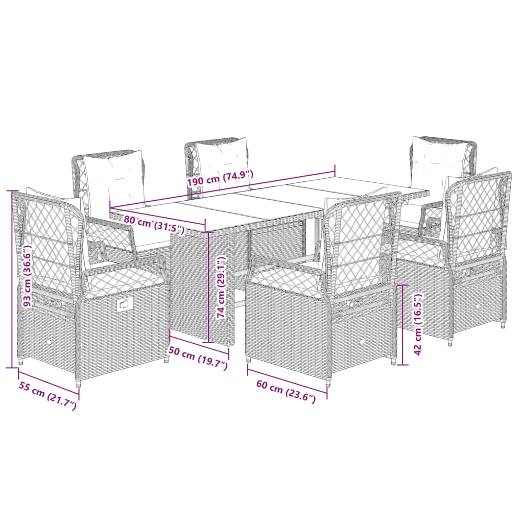 7-Delige Tuinset Met Kussens Poly Rattan 6 beige en crèmekleurig Hout