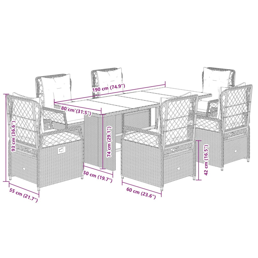 7-Delige Tuinset Met Kussens Poly Rattan 6 beige en crèmekleurig Hout