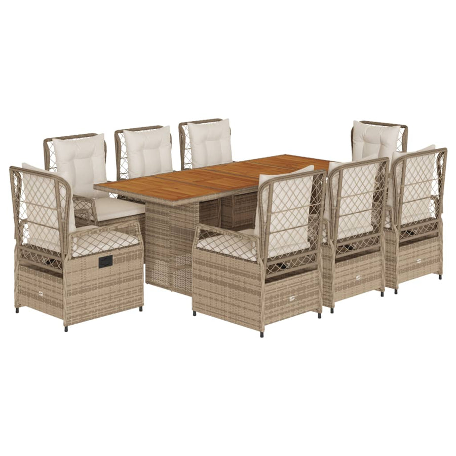 9-Delige Tuinset Met Kussens Poly Rattan 8 beige en crèmekleurig Hout