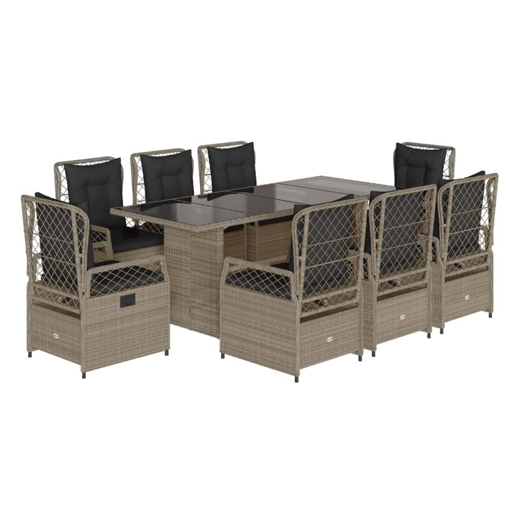 9-delige Tuinset met kussens poly rattan lichtgrijs
