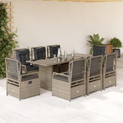 Tuinset 9-delig poly rattan lichtgrijs met kussens