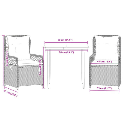 3-delige Tuinset met kussens poly rattan zwart