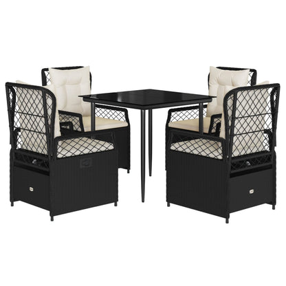 5-delige Tuinset met kussens poly rattan zwart