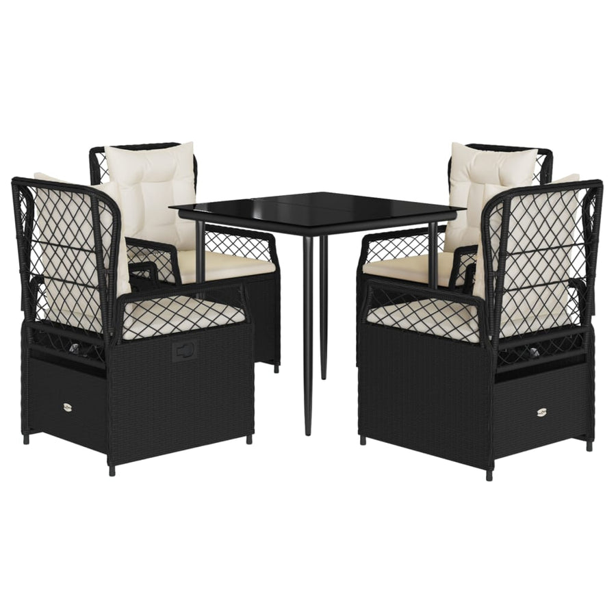5-delige Tuinset met kussens poly rattan zwart