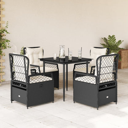 5-delige Tuinset met kussens poly rattan zwart