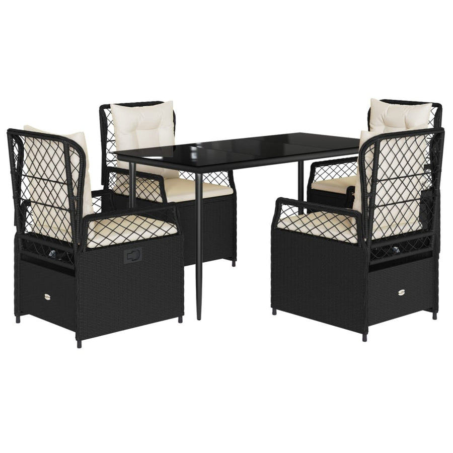 5-delige Tuinset met kussens poly rattan zwart