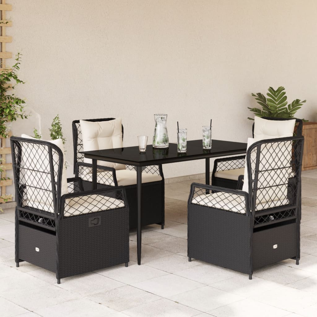 5-delige Tuinset met kussens poly rattan zwart