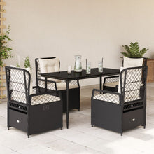 5-delige Tuinset met kussens poly rattan zwart