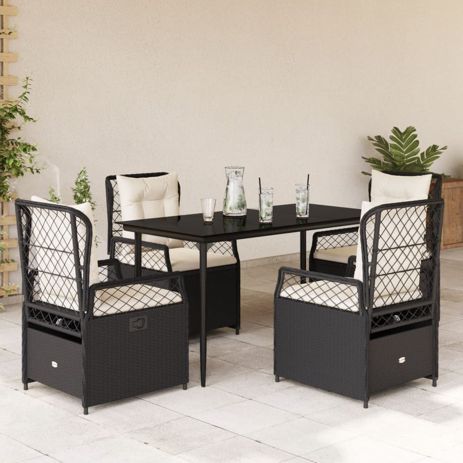 5-delige Tuinset met kussens poly rattan zwart