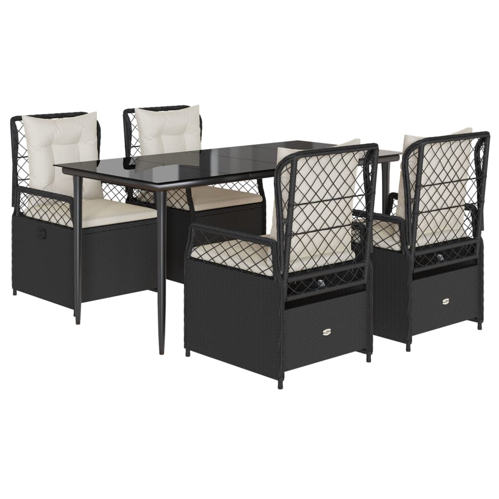 5-delige Tuinset met kussens poly rattan zwart