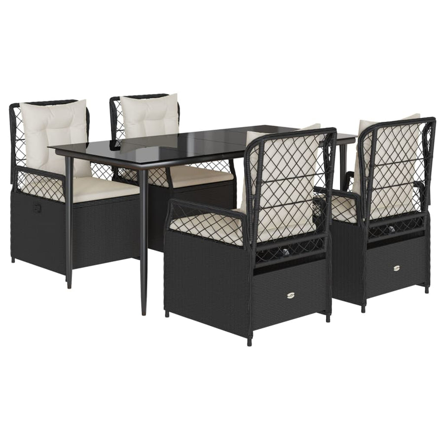 5-delige Tuinset met kussens poly rattan zwart