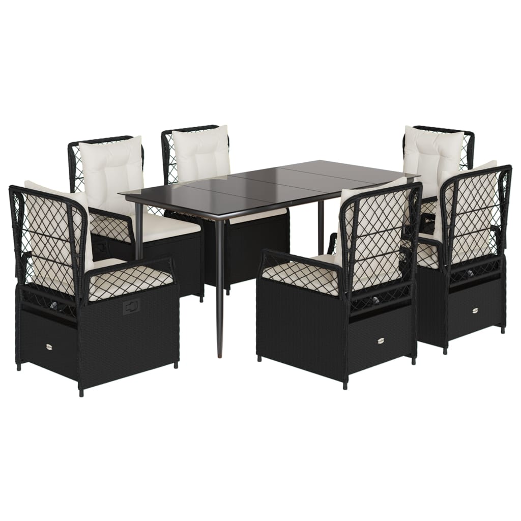 7-delige Tuinset met kussens poly rattan zwart