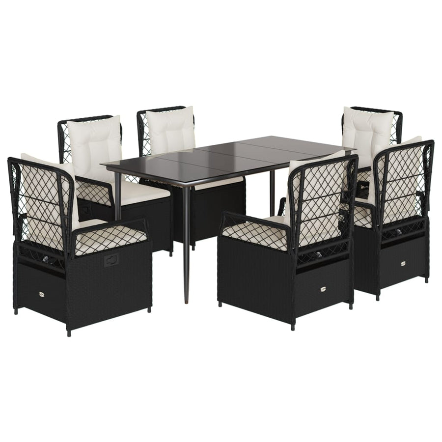 7-delige Tuinset met kussens poly rattan zwart