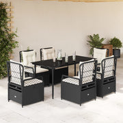 7-Piece Poly Rattan Garden Set with Cushions Black