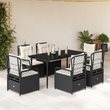 7-delige Tuinset met kussens poly rattan zwart