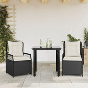 Tuinset 3-delig poly rattan zwart met kussens