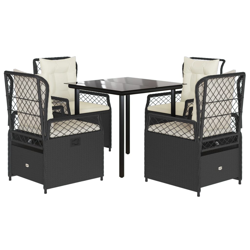 5-delige Tuinset met kussens poly rattan zwart