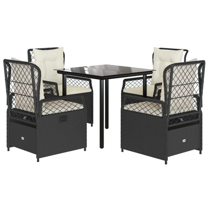 5-delige Tuinset met kussens poly rattan zwart