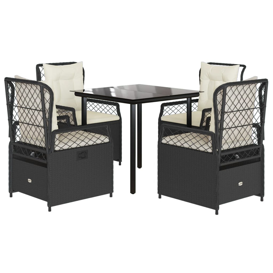 5-delige Tuinset met kussens poly rattan zwart
