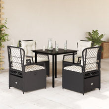 5-delige Tuinset met kussens poly rattan zwart