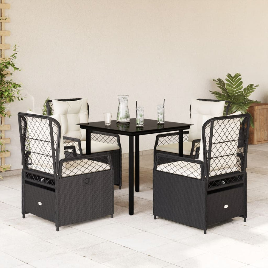 5-delige Tuinset met kussens poly rattan zwart