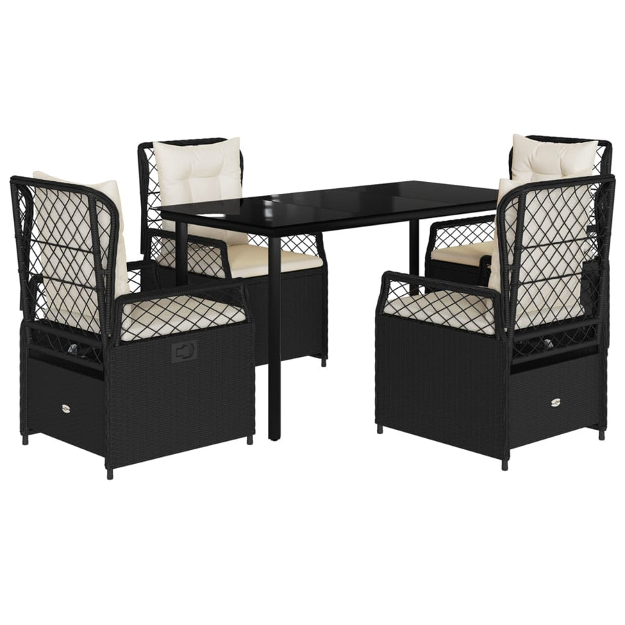 5-delige Tuinset met kussens poly rattan zwart