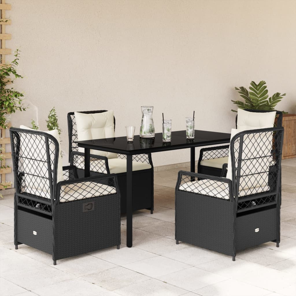 5-delige Tuinset met kussens poly rattan zwart