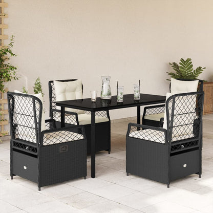 5-delige Tuinset met kussens poly rattan zwart