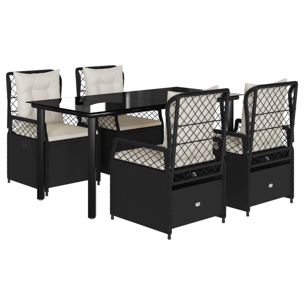 5-delige Tuinset met kussens poly rattan zwart