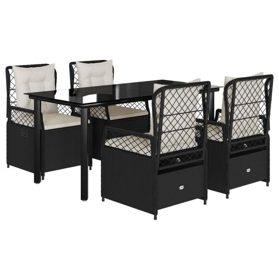 5-delige Tuinset met kussens poly rattan zwart