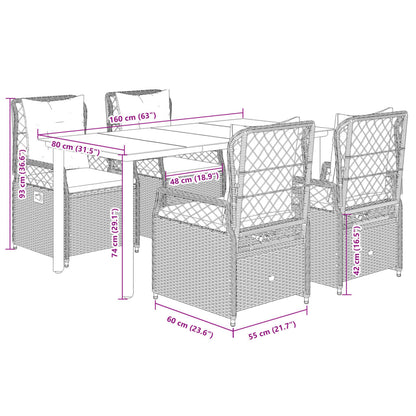 5-delige Tuinset met kussens poly rattan zwart