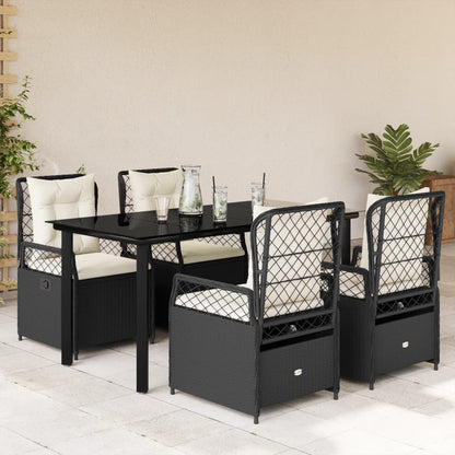 5-delige Tuinset met kussens poly rattan zwart