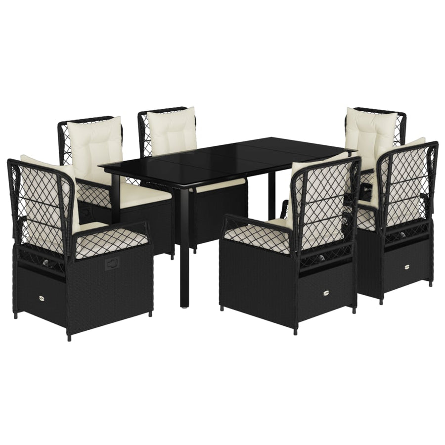 7-delige Tuinset met kussens poly rattan zwart