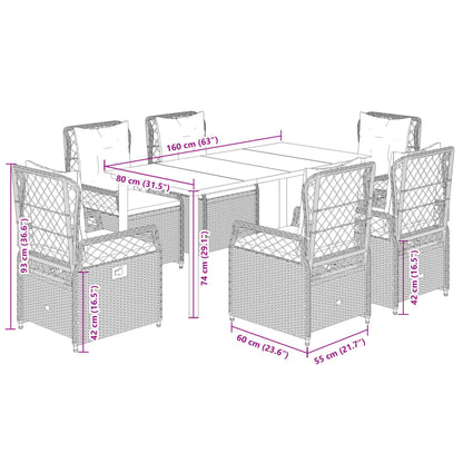 7-delige Tuinset met kussens poly rattan zwart