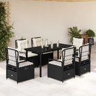 7-Piece Poly Rattan Garden Set with Cushions Black