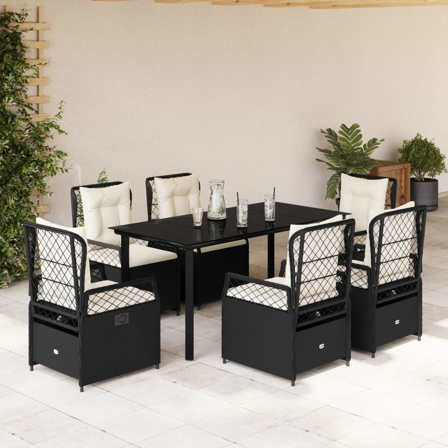 7-delige Tuinset met kussens poly rattan zwart