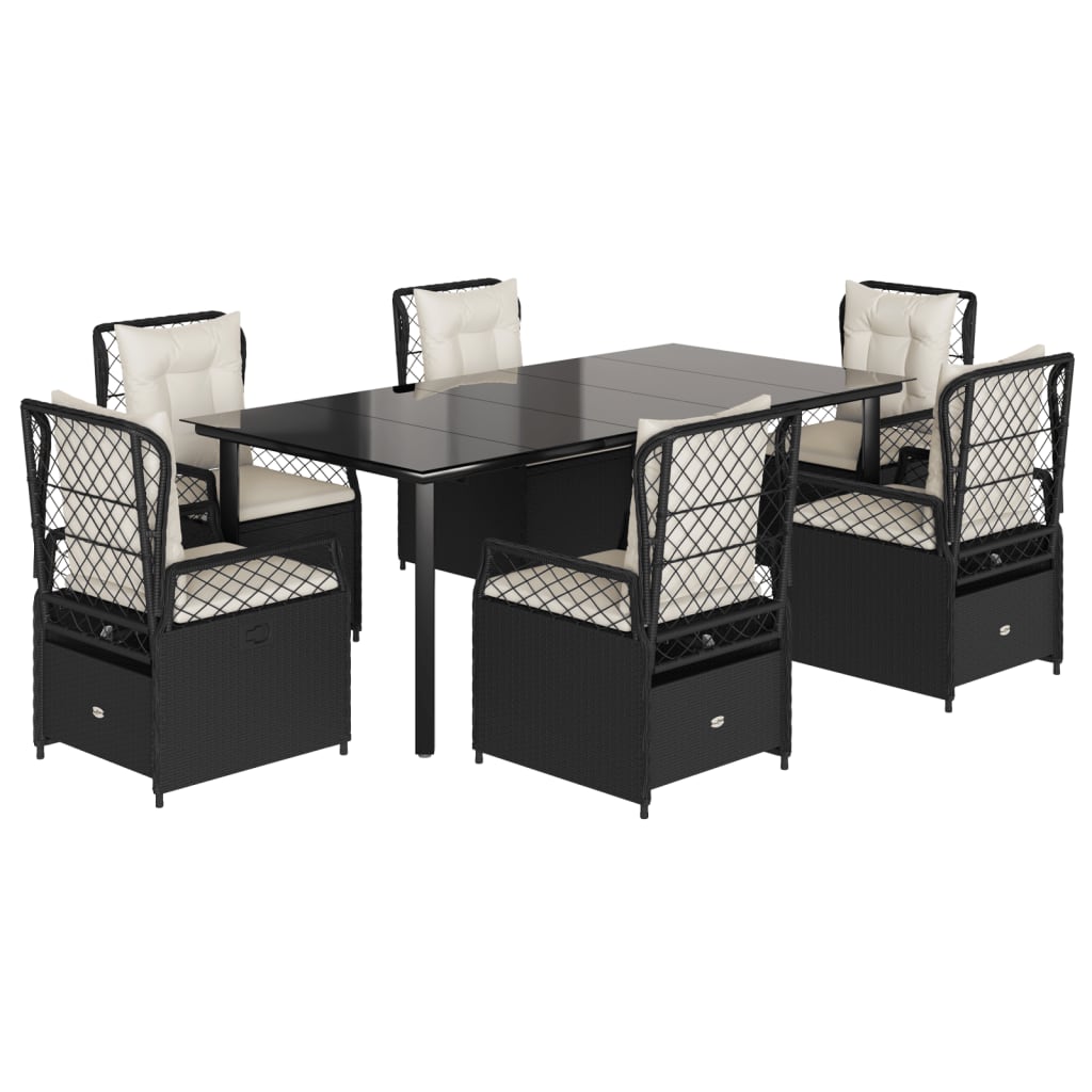 7-Delige Tuinset Met Kussens Poly Rattan 6 200 x 100 x 74 cm Zwart