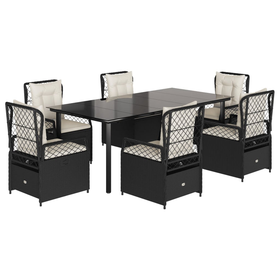 7-Delige Tuinset Met Kussens Poly Rattan 6 200 x 100 x 74 cm Zwart