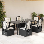 Tuinset 7-delig poly rattan zwart met kussens
