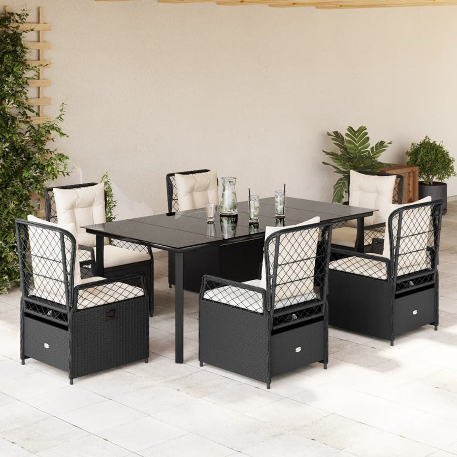 7-Delige Tuinset Met Kussens Poly Rattan 6 200 x 100 x 74 cm Zwart