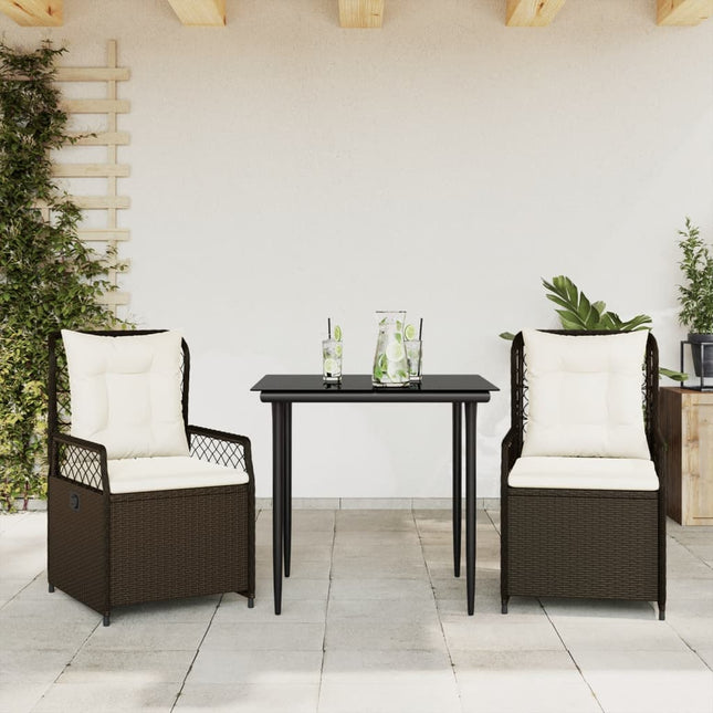 3-delige Tuinset met kussens poly rattan bruin