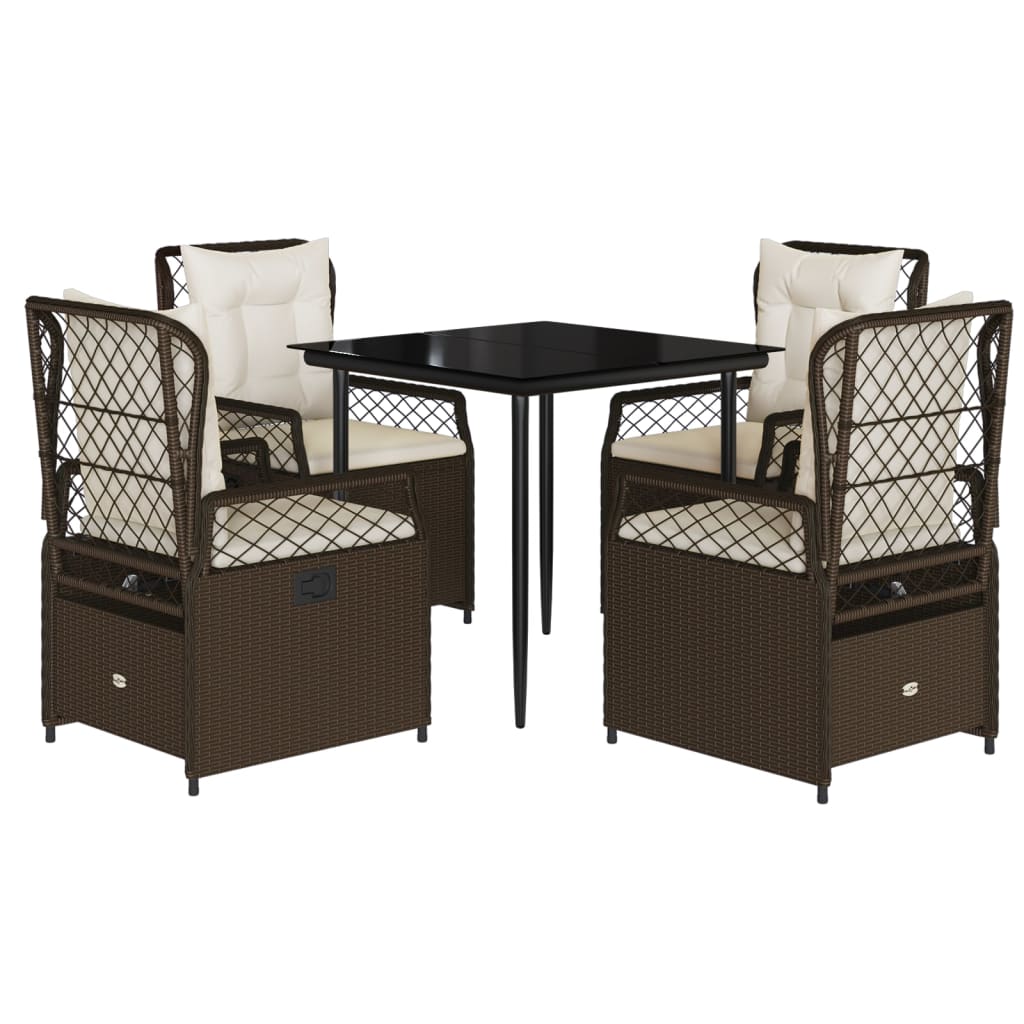 5-delige Tuinset met kussens poly rattan bruin