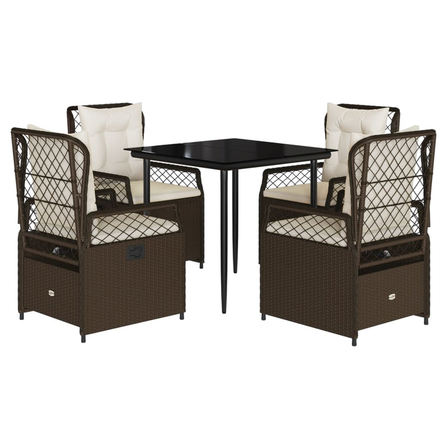 5-delige Tuinset met kussens poly rattan bruin