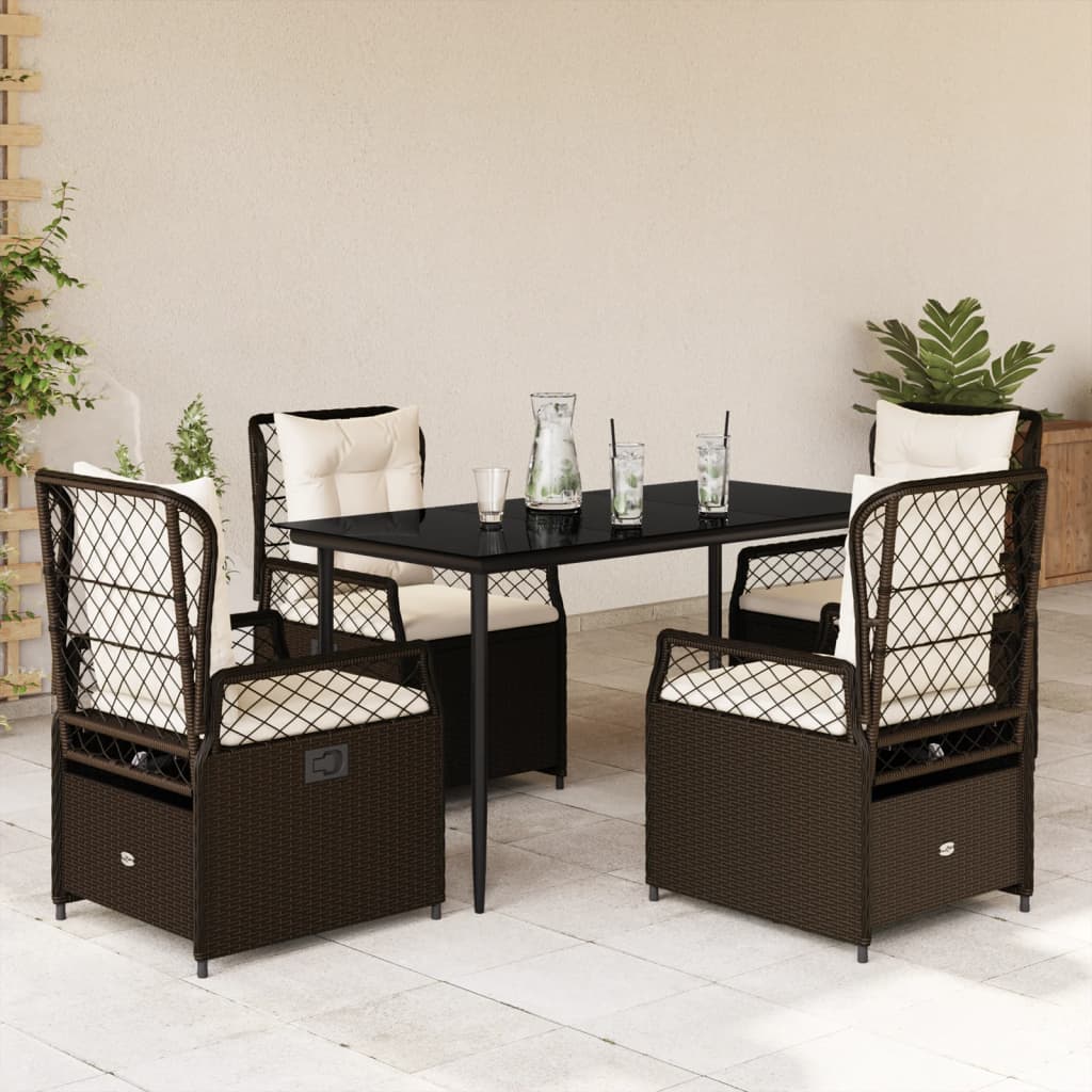 5-delige Tuinset met kussens poly rattan bruin