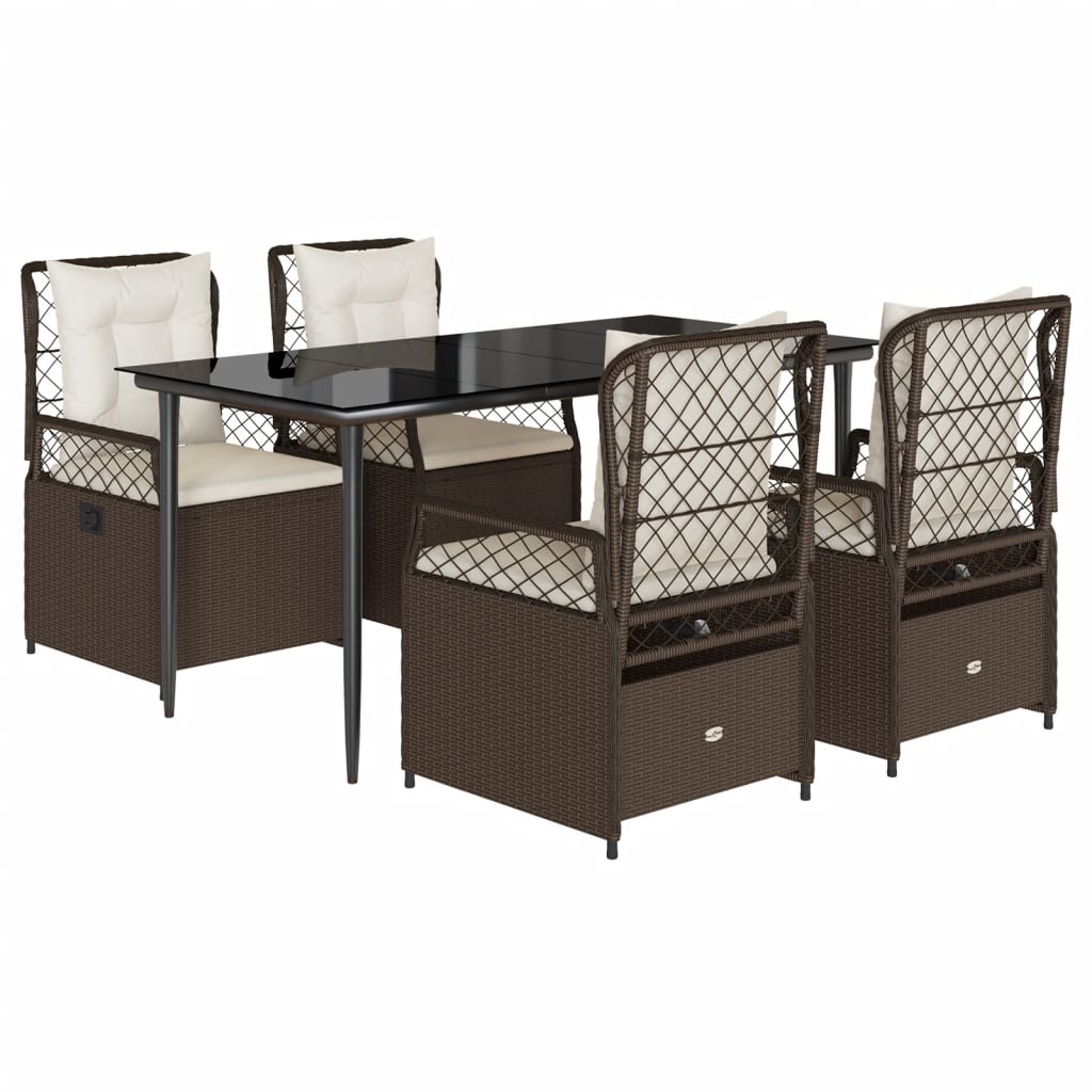 5-delige Tuinset met kussens poly rattan bruin