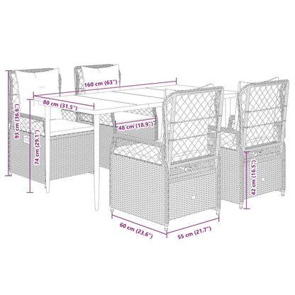 5-delige Tuinset met kussens poly rattan bruin