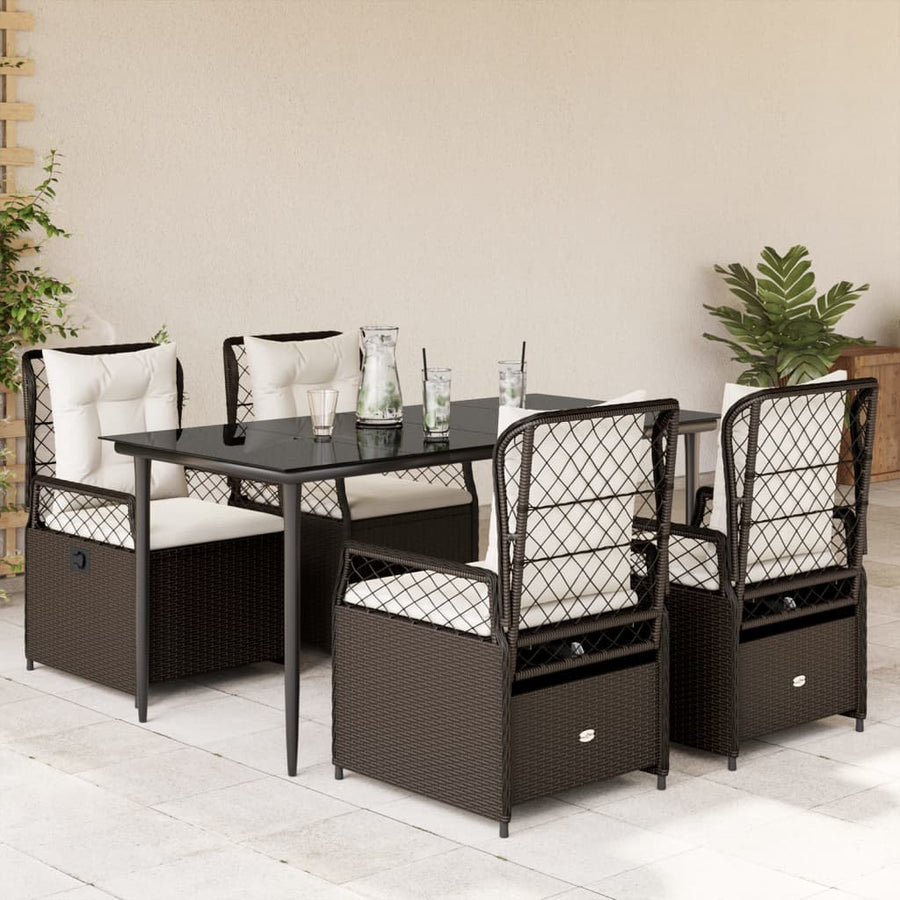 5-delige Tuinset met kussens poly rattan bruin
