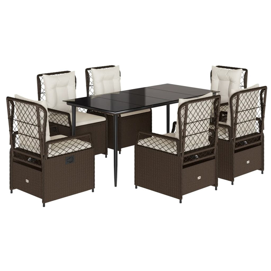 7-delige Tuinset met kussens poly rattan bruin