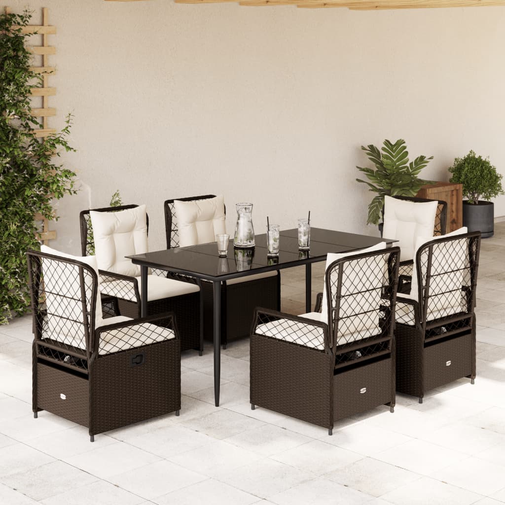 7-delige Tuinset met kussens poly rattan bruin